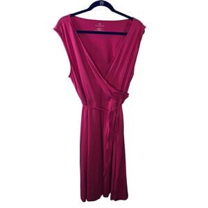 Talbots Pink Fuchsia Faux Wrap Stretch Tie Front Dress Size XL